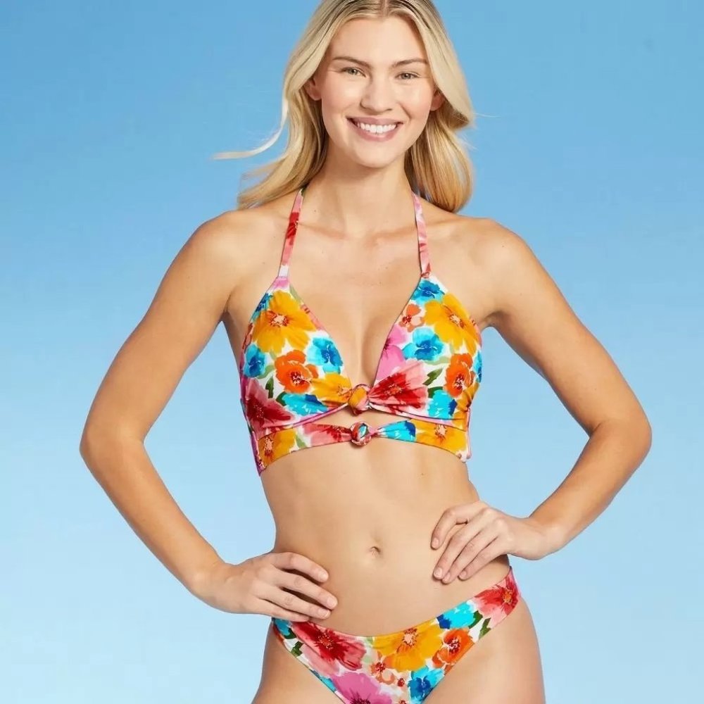 Women's Lightly Lined Longline Double Knot-Front Bikini Top - Shade & Shore Pink